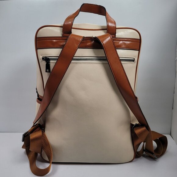 Bostanten Women's Cream And Brown Leather Laptop Backpack - Picture 2 of 12